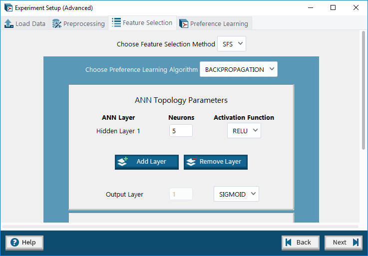 Advanced Mode: Feature Selection tab